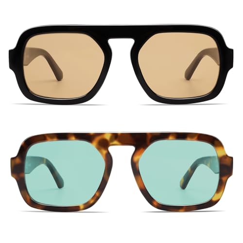 Image of VANLINKER Retro Square Aviator Sunglasses for Women Men 70s Vintage Style Trendy Flat Top Rectangle Sun Glasses VL9826