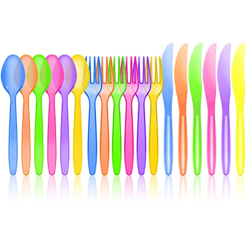 JOYIN 288 PCs Plastic Cutlery Hard Utensils for Cinco De Mayo Celebrations, Mexican Party Favors, Fiesta Party Supplies, Luau Party, Taco Tuesday Event, Carnivals, 6 Bright Neon Colors