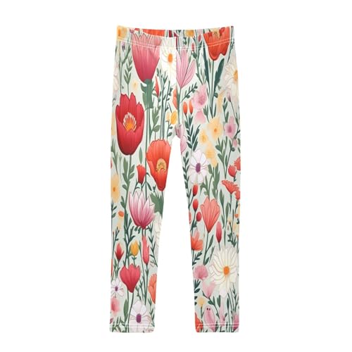 Bolaz Toddler Girls Leggings Printed Yoga Pants Leggings Red White Pink Flower for Kids