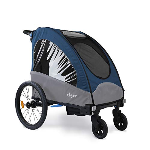 ClevrPlus Venturer 3-in-1 Double 2 Seat Bicycle Bike Trailer Jogger Stroller for Kids Children | Foldable w/Front Jogger Wheel, 2 Pivot Stroller Wheel, Bike Trailer Hitch