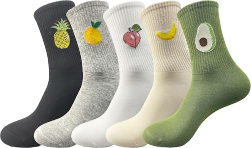 Image of Joylife Fruit Embroidered Crew Socks Cute Pattern Quartz Sock Funny Dress Socks for Women, Ladies, Girls