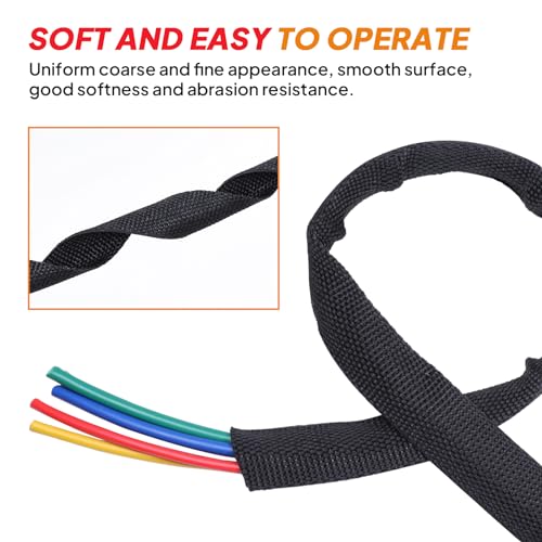 Black 2:1 Ratio Automotive Heat Shrink Braided Sleeving,Wear-Resistant Flat Woven Shrinkable Sleeve Fabric Car Cable Wires Hoses Protection (1-1/8\"-8ft)