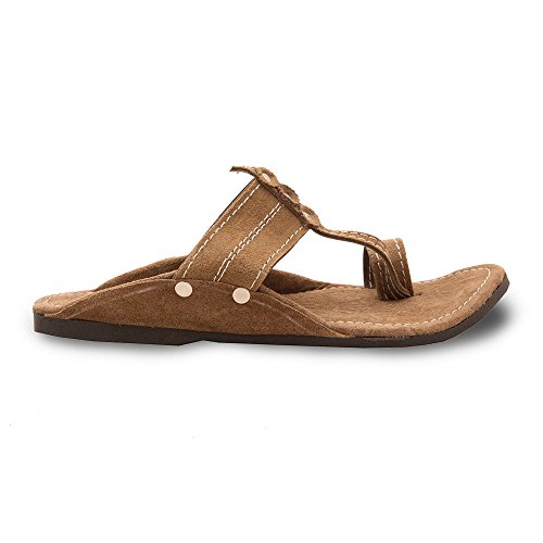 Image of Men Kolhapuri Design Leather Ethnic Mojari Slipper 205-8 Brown