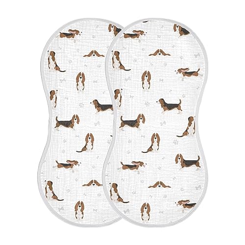 Image of YYZZH Basset Hound Dog Pattern Muslin Burp Cloths for Baby 2 Pack Soft 100% Cotton Baby Washcloths Bibs for Boy Girl