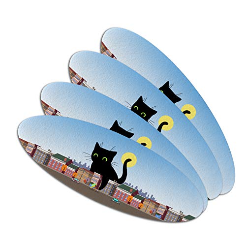 Giant Black Cat Playing with Cars Double-Sided Oval Nail File Emery Board Set 4 Pack