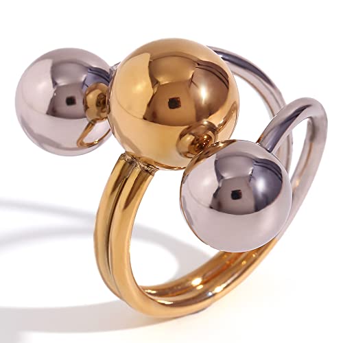 Cute Ball Statement Wrap Ring for Women Gold Silver Round Balls Layered Expandable Open Stacking Finger Bands Rings Comfort Fit Engagement Christmas Jewelry Gift