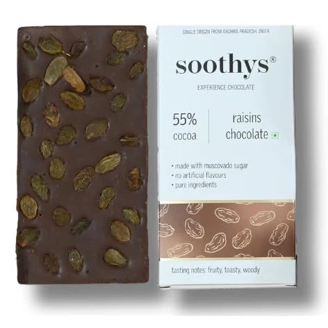 Image of Soothys 55% Dark Raisins Craft Chocolate Bar | 88gms | Handcrafted with Single-Origin Cocoa | Gift for Her /Him | No Artificial Flavours