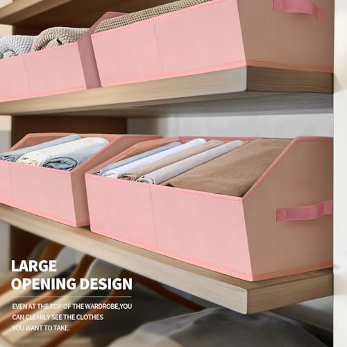 Image of Homsorout Closet Baskets for Shelves Trapezoid - Decorative Storage Baskets with Handle, Closet Bins for Organization, Shelf Storage Bins for Clothes, Books, Home, Office, 10 Pack, Pink