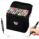Estojo 60 Cores Caneta Ponta Dupla Touch Marcador Permanente, Canetinha Duas Pontas para Colorir Pintar Desenho Lettering Profissional e Escolar