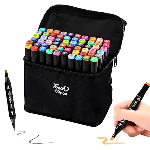 Estojo 60 Cores Caneta Ponta Dupla Touch Marcador Permanente, Canetinha Duas Pontas para Colorir Pintar Desenho Lettering Profissional e Escolar