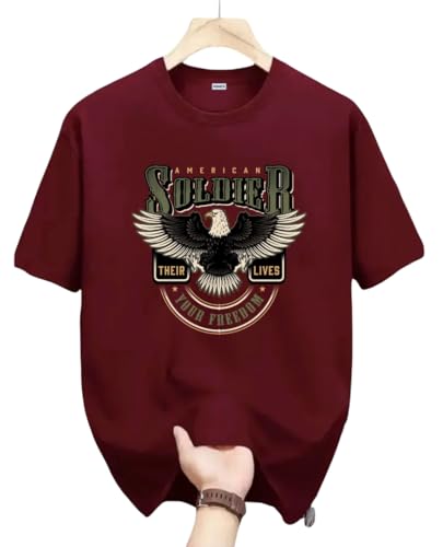 Image of Men's Graphic Printed T-Shirt - American Soldier Eagle Design | Premium Cotton Round Neck Half Sleeve T Shirt | Casual Stylish T Shirt | Trendy Streetwear, Gym