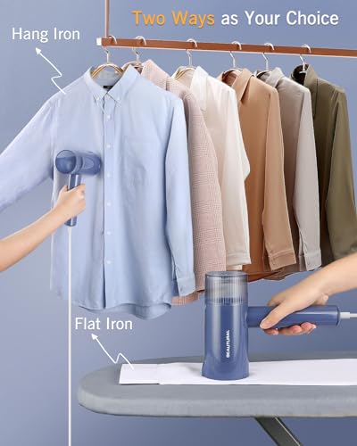 Image of BEAUTURAL Travel Steamer for Clothes, Portable and Handheld, 1000W, Blue | Foldable Garment Wrinkle Remover, Fast 30s Heat-up, 120V Only (Not for 220V Europe)