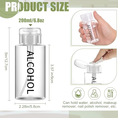 Image of Layhit 6 Pcs 6.7 oz Alcohol Pump Dispenser Bottles Alcohol Push Down Liquid Dispenser Empty Pumping Bottle Refillable Cosmetic Container for Personal, Salon, Nail Care (Clear Cap + Clear Bottle)