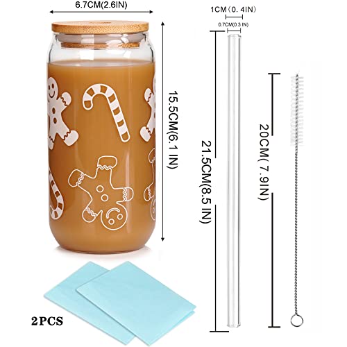 Christmas Cups, New Year Gift 18Oz Christmas Coffee Mugs Beer Can Glass With Lid And Straw Gingerbread Tumbler Drinking Glasses Glassware Drinkware Cookie Jar Home Decorations For Women Kids Men #TOP1