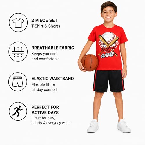 Image of Pro Athlete Active Boys Short Sets - 2 Piece Performance Crewneck Short Sleeve T-Shirt and Shorts Boys Athletic Sets (8-16)