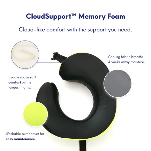 Image of C CUSHION LAB Travel Pillow, Award-Winning Patented Ergonomic Design for Chin & Neck Support Memory Foam Neck Pillow, Compact Airplane Pillow for Traveling, Flight, Car (Spark, Large)