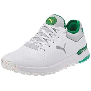 PUMA Alphacat Palmer Iced Tea, Zapatos de golf, Hombre, Puma White-Puma Silver-Amazon Green, 45 EU