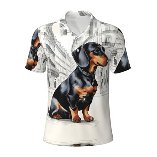Polo respirant imprimé teckel homme manches courtes sport rando 3XL