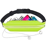 【新設計 · 超軽量】 ランニング ポーチ 揺れない 超薄型 大容量 防水 伸縮 光反射材付き イヤホンホール付き 男女兼用 キー/カード/小銭入れ ウエストポーチ ウォーキング/ジョギング/マラソン/遠足 登山用 iPhone&Androidスマホ対応 (グリーン)