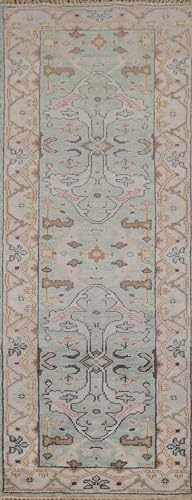 Rug Source Transitional Collection 3x8 Oushak Runner Rug, Hand-Knotted/Hand-Woven Green