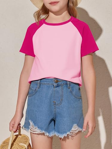 Image of Imily Bela Kids Girls T Shirts Casual Raglan Short Sleeve Crewneck Color Block Summer Tees 5-14 Years