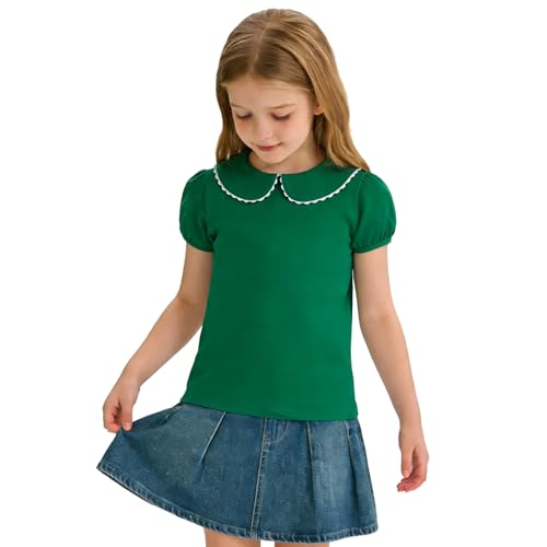 Image of 12M-14Y Toddler Baby Girls Peter Pan Collar Blouse Kids Girl Solid Color Puff Sleeve T-Shirts Casual Tee Tops