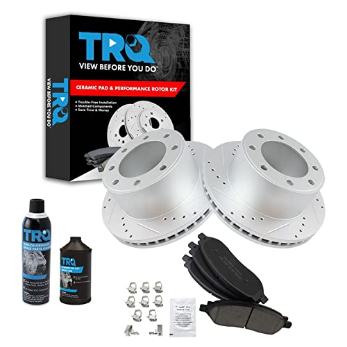 Image of TRQ Rear Performance Brake Pad & Rotor Kit, with Chemical Kit Ceramic Premium G-Coated Compatible with 2005-2007 Ford F-250 Super Duty F-350 Super Duty
