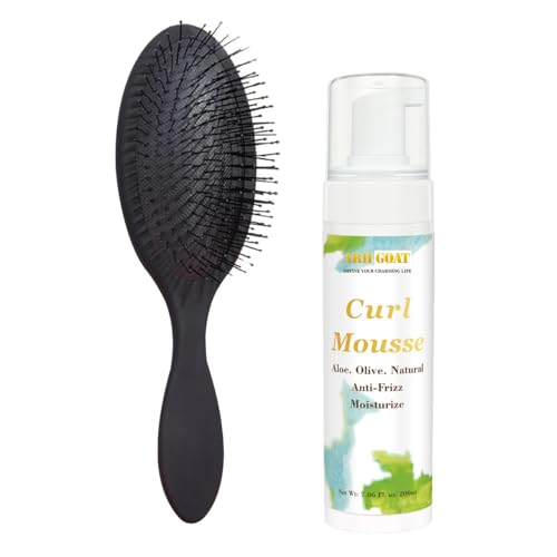 ARHGOAT Coconut & Aloe Hair Mousse for Curl, Curls Foam for Frizz Control & Wavy Define, 7.06oz, with Professional Hair brush Air Cushion Massage for Hair Growth and Styling, Smoothing Hair
