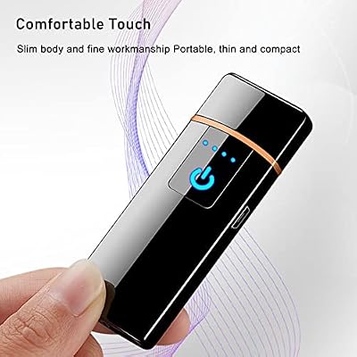 Electronic Lighter, Windproof USB Rechargeable Slim Coil Electric Lighters with Smart Fingerprint Sensor Double Side Ignition,Creative Power Indicator Flameless for Gifts(Black)