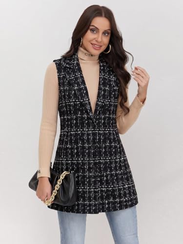 Image of IDEALSANXUN Plaid Vest for Women Fall Winter Sleeveless Blazer Jackets