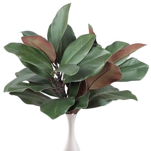 Lovmeety 3Pcs Artificial Magnolia Leaves Stems Fake Magnolias Leaf Branches Faux Greenery Stems Real Touch Magnolia Leaves Branches for Indoor Outdoor Home Decor