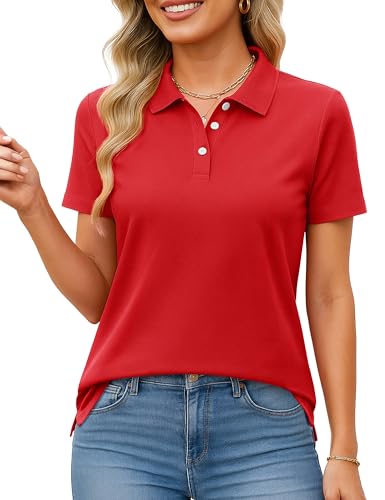 MAGCOMSEN Women's Polo Shirts Cotton Short Sleeve Shirt 3 Buttons Collared Shirts Summer Casual Wicking Golf Tops