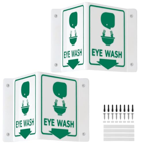 Image of 2 Pack Acrylic Projecting Eye Wash Station Sign Double-Sided Emergency Eye Wash Safety Sign V-Shaped Wall Mount Sign with Pre-Drilled Holes for Laboratory Factory Warehouse Workplace Safety(6 x 5 Inch)