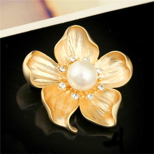 Image of WCRAZYE Yellow Flower White Pearl Brooch for Women Girls - Gold Autumn Flower Pins for Mother, Wife, GF - Wedding, Bridal, Bouquet, Party Charm - Christmas, Valentine's Day