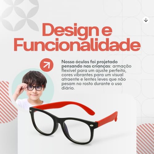 Óculos Com Filtro de Luz Azul Armação Infantil Preta E Vermelho Protetor Contra Luzes de Telas de Ce