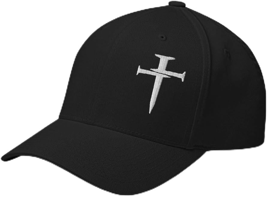 Men's Christian Faith Cross Three Nails Hat - Embroidered Structured Flexfit Cap