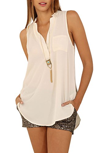 Eliacher Women's Casual Summer Women Blouse Tops Sleeveless Shirt 6640 (L,White)
