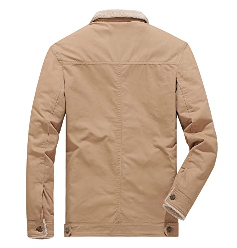 Fuwenni Men's Winter Sherpa Fleece Lined Jacket Military Cargo Jacket Outerwear Warm Cowboy Coat Khaki M #TOP1