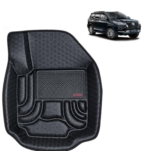 Image of OTO2EYE Car Floor Mat 4.5D Compatible for Toyota Fortuner (Manual Transmission) (2021 to 2025) 100% Waterproof Tray Shape, Set of 4 Pieces, Top Notch PVC 4.5D Foot Mats, Washable, 1 Year Warranty
