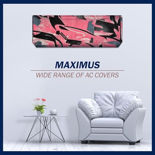 Image of Digital Print Split AC Cover Set for 1.5 Ton Indoor & Outdoor Units - Dustproof & Water Resistant Protection (Pink Black)