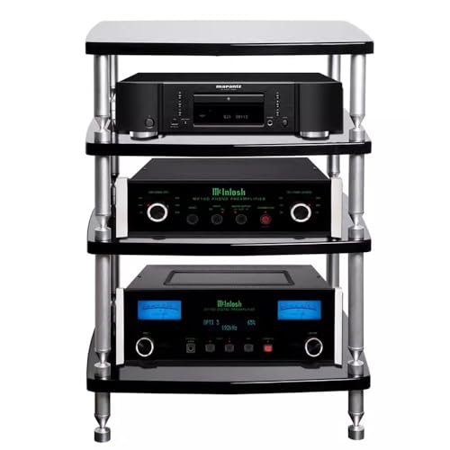 ILOOXI Audio Rack HiFi Regal 1 2 3 4 Etagen HiFi Möbel Rack Schrank Mit Stoßdämpfenden Füßen, Audio-Video-Medienständer, TV-Ständer Audio-Rack-Schrank(4-Tier)