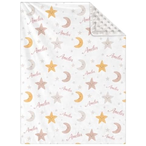 TNYKER Personalized Baby Blankets with Name,Customized Star Moon Blanket with Double Layer for Baby Boys Girls Toddler Newborn Gift Blanket for Nursery Birthday Baby Shower Cover