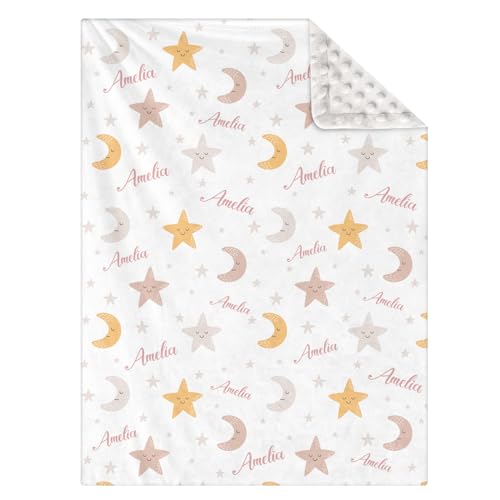 TNYKER Personalized Baby Blankets with Name,Customized Star Moon Blanket with