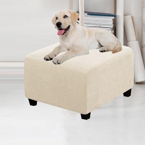 Funda otomana de piel elástica, protector extraíble y lavable con parte inferior elástica para reposapiés, puffes, reposapiés, elegante funda para muebles para decoración del hogar