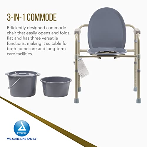 Dynarex Elongated Folding Bedside Commode is a 3 in 1 Portable Toilet with an Elongated Seat, Use Free Standing or with an Existing Toilet to Raise Height, Grey, 1 Elongated Folding Bedside Commode by Dynarex - Image 4