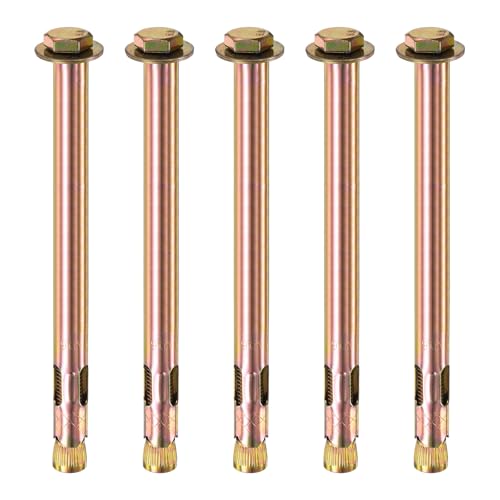 Image of M METERXITY 5-Pack Hex Expansion Bolt, M12x200mm Colored Galvanized Iron-Carbon Steel External Hex Expansion Bolts, Anti-Corrosion Metal Bolt for Concrete /Dry Brick /Block Walls