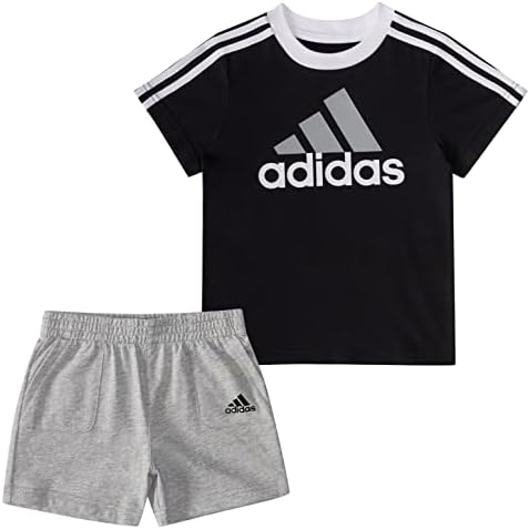 adidas Boys' Baby 2 Piece French Terry Short Set, Black, 12 Months