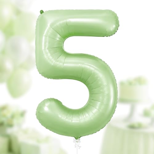 Image of KatchOn Giant Sage Green 5 Balloon Number - 40 Inch | Number 5 Balloons