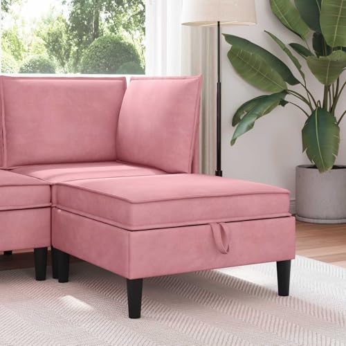 Taburete de sofá con almacenamiento en terciopelo rosa premium de 70cm 3