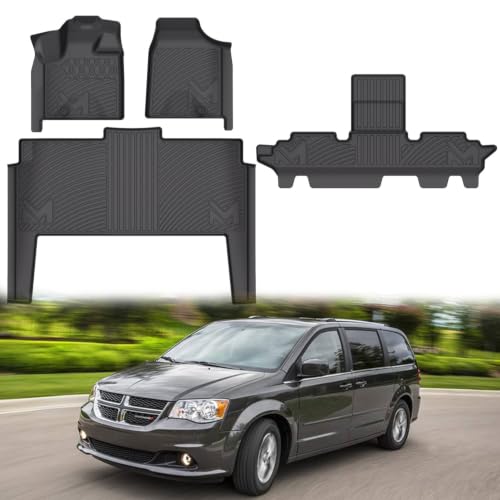 Image of TPE Automotive Floor Mats Custom for 2011-2021 Dodge Grand Caravan 7 Seats / 08-16 Town & Country, All Weather Protection Waterproof Floor Liner Front & Rear Row Full Set Car Mats